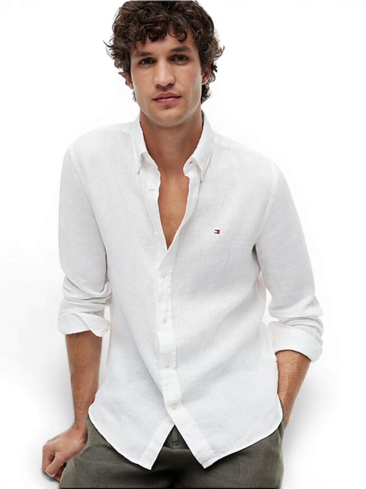 Wit linnen hemd (regular fit) met lange mouwen Tommy Hilfiger 