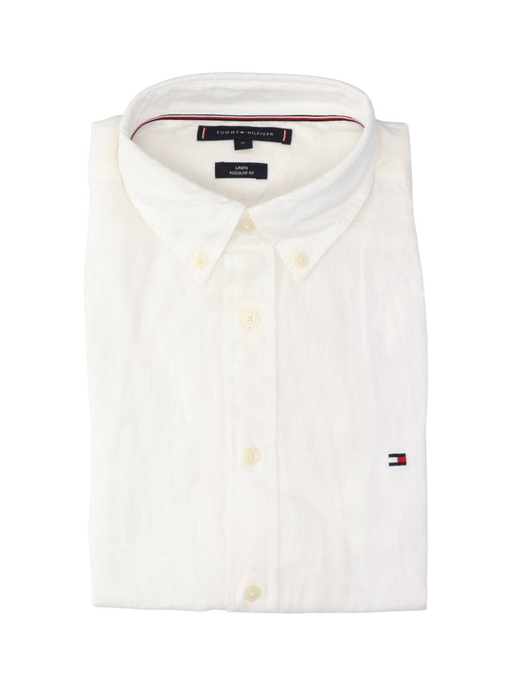 Wit linnen hemd (regular fit) met korte mouwen Tommy Hilfiger