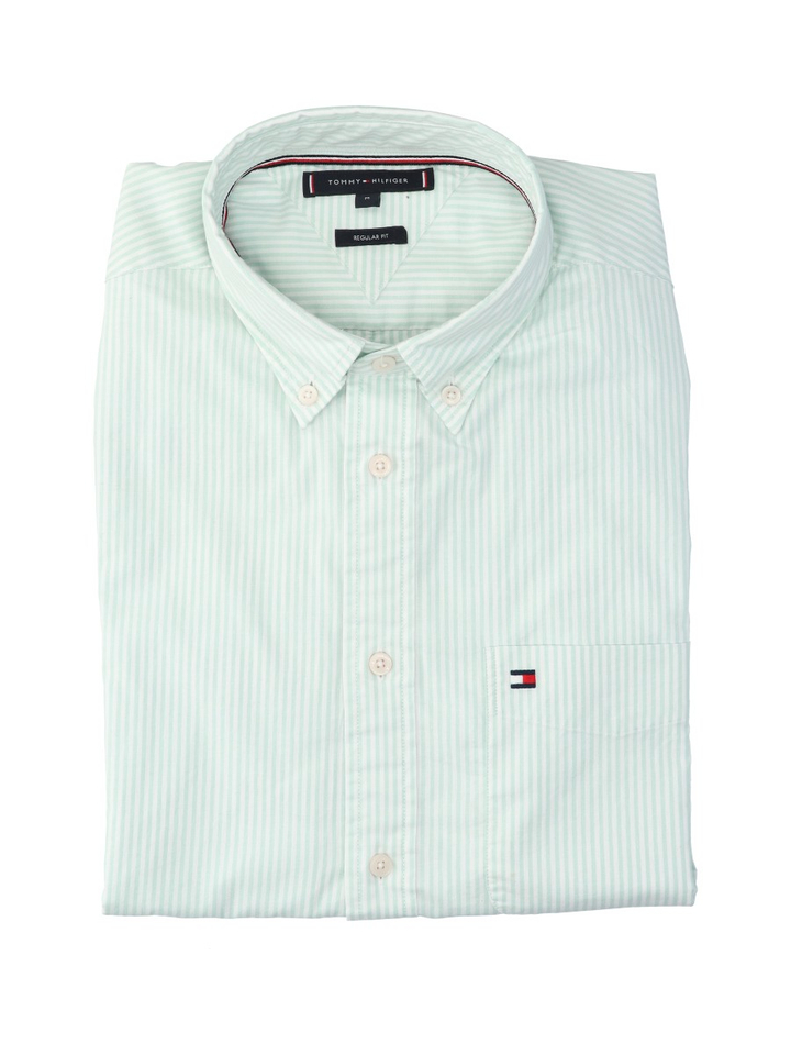 Wit katoenen hemd (regular fit) met lichtgroene strepen en lange mouwen Tommy Hilfiger 