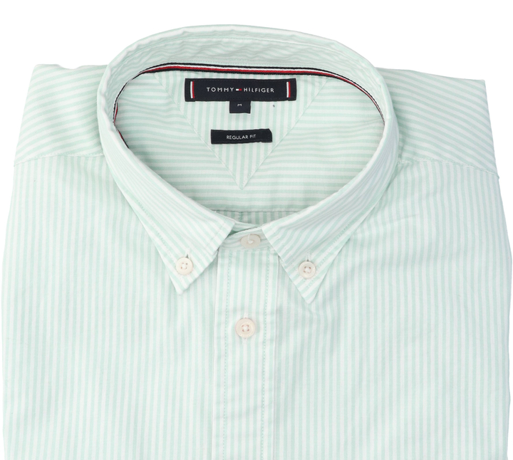 Wit katoenen hemd (regular fit) met lichtgroene strepen en lange mouwen Tommy Hilfiger 