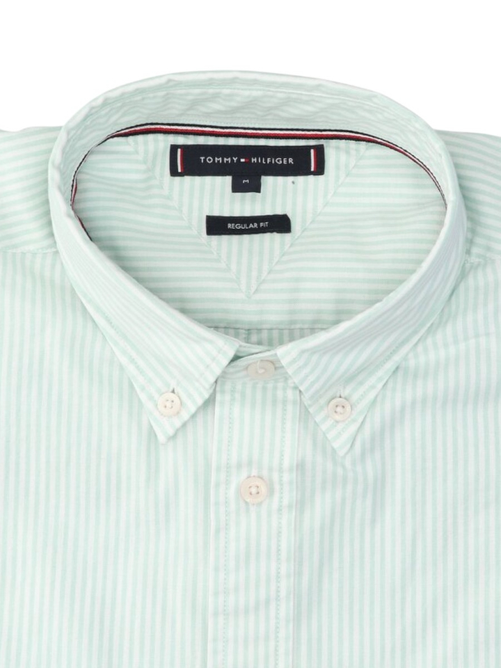 Wit katoenen hemd (regular fit) met lichtgroene strepen en lange mouwen Tommy Hilfiger 