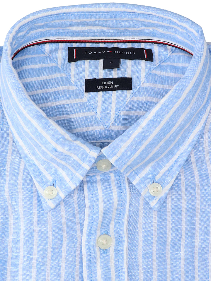 Blauw linnen hemd (regular fit) met strepen en lang mouwen Tommy Hilfiger