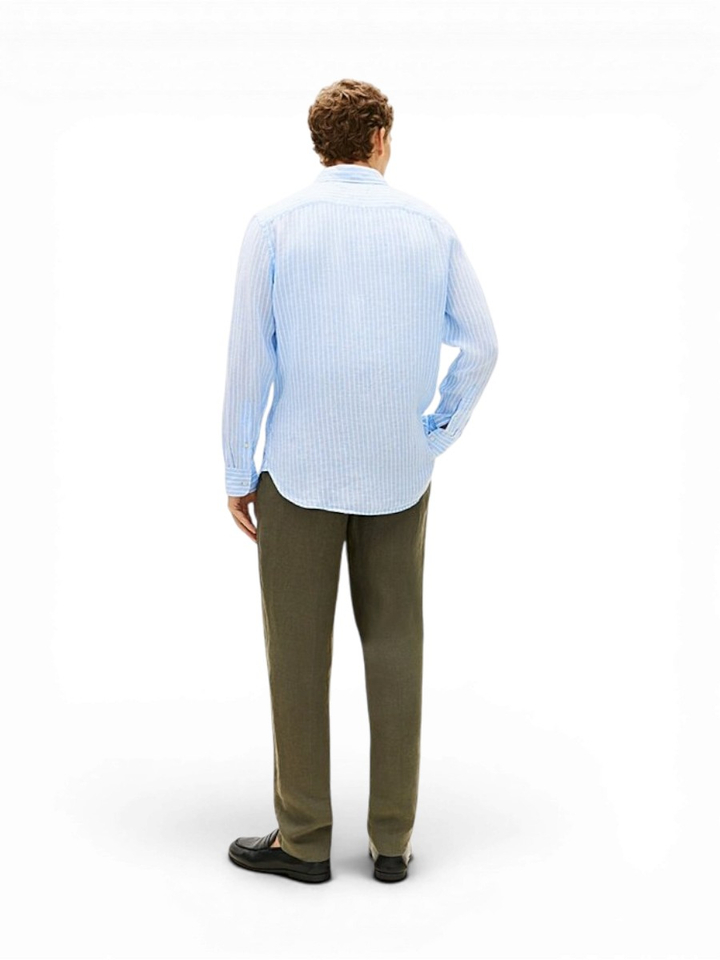 Blauw linnen hemd (regular fit) met strepen en lang mouwen Tommy Hilfiger