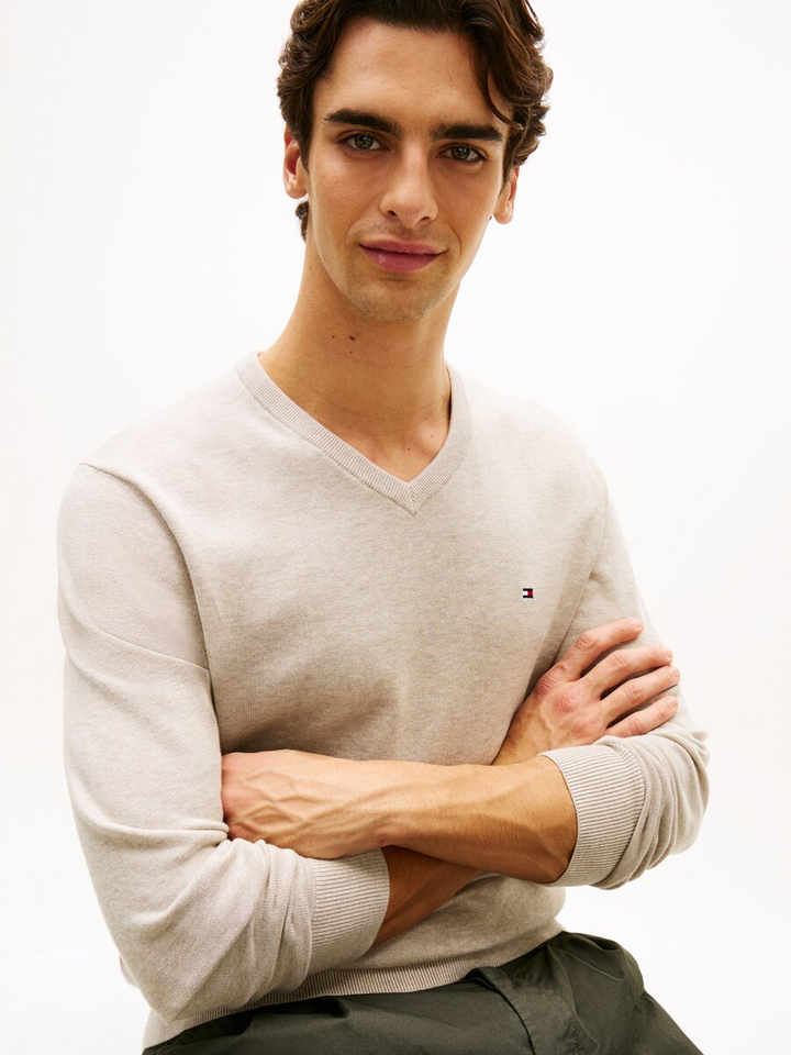 Beige trui met v-hals Tommy Hilfiger