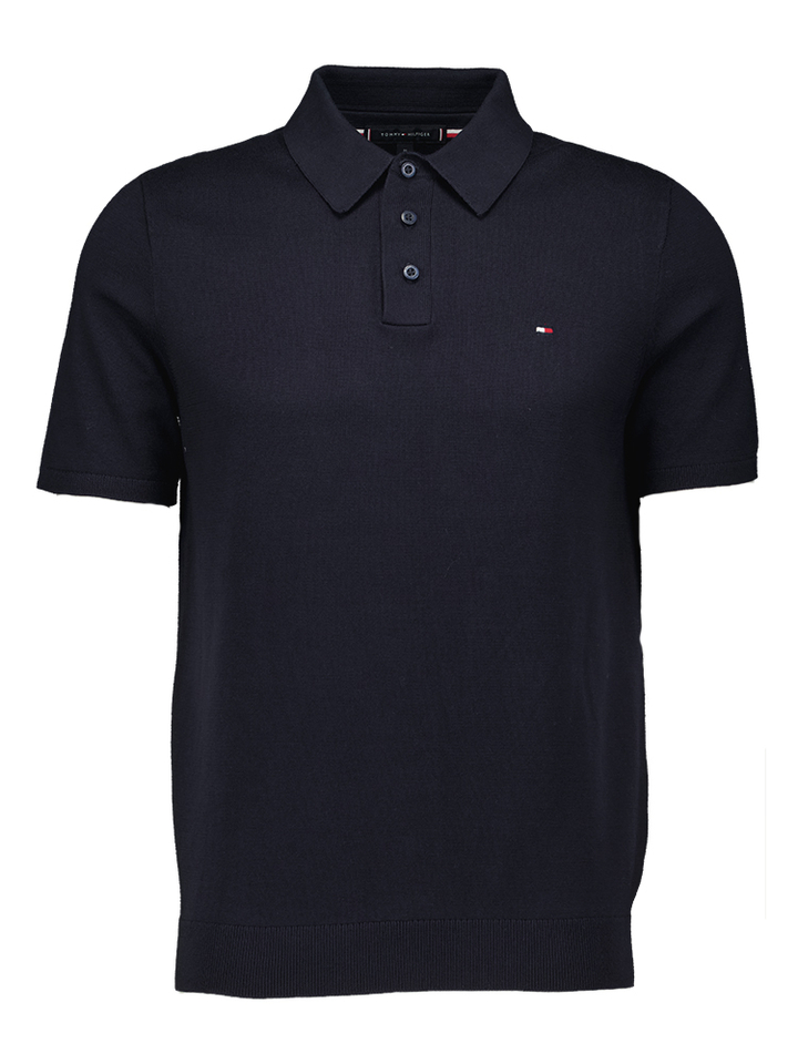 Blauwe gebreide polo met korte mouwen Tommy Hilfiger