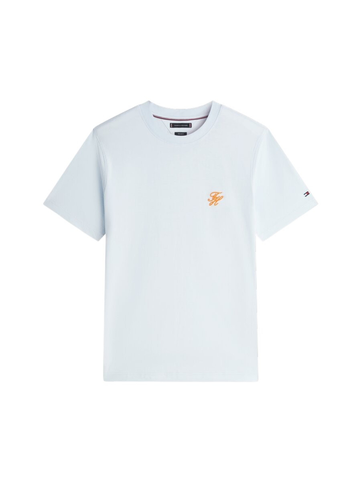 Lichtblauwe t-shirt met oranje logo Tommy Hilfiger 