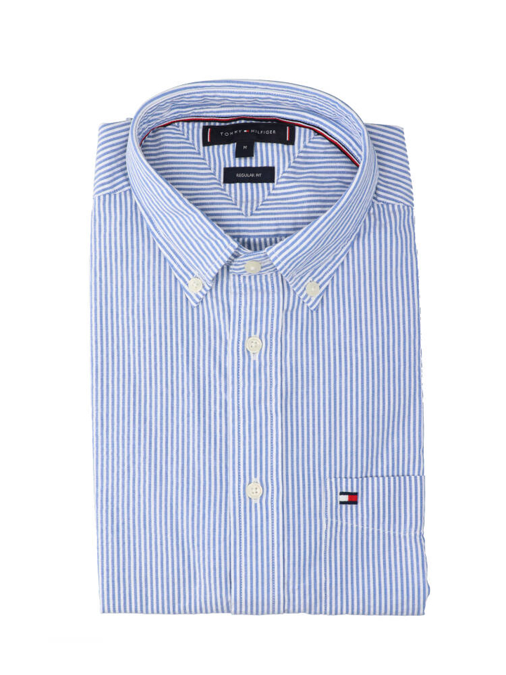 Wit katoenen hemd (regualur fit) met blauwe strepen en lange mouwen Tommy Hilfiger 