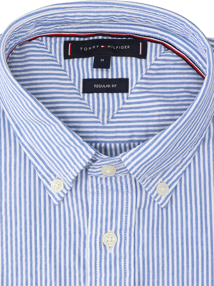 Wit katoenen hemd (regualur fit) met blauwe strepen en lange mouwen Tommy Hilfiger 
