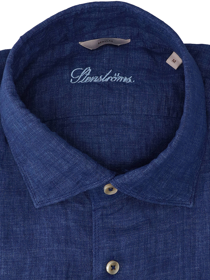 Blauw linnen hemd (regular fit) met lange mouwen Stenströms