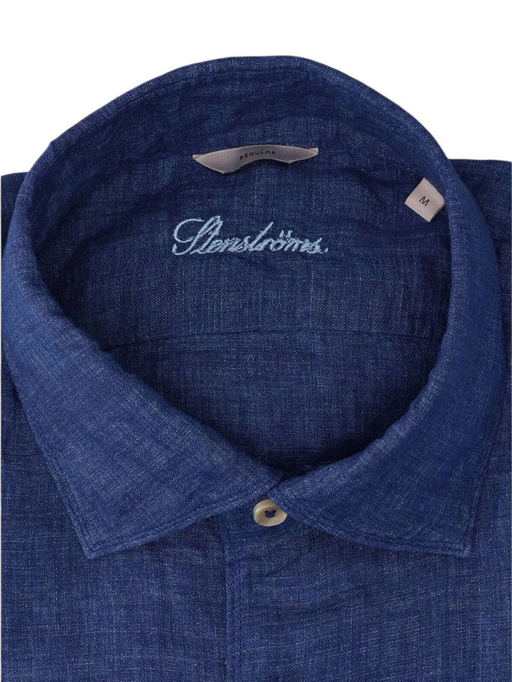 Blauw linnen hemd (regular fit) met lange mouwen Stenströms 