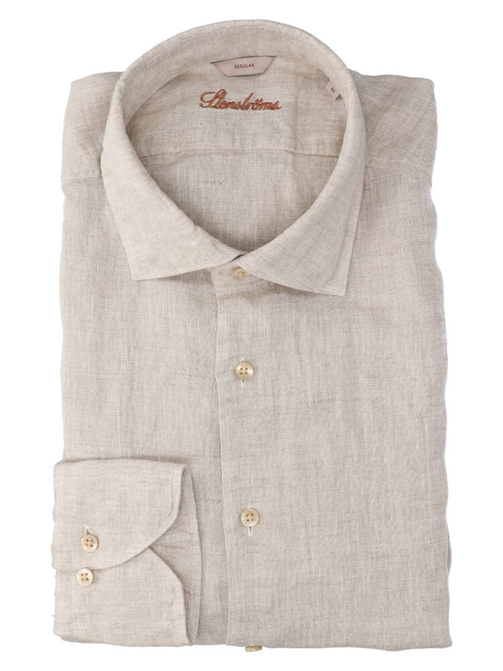 Light beige linnen hemd (regular fit) met lange mouwen Stenströms 