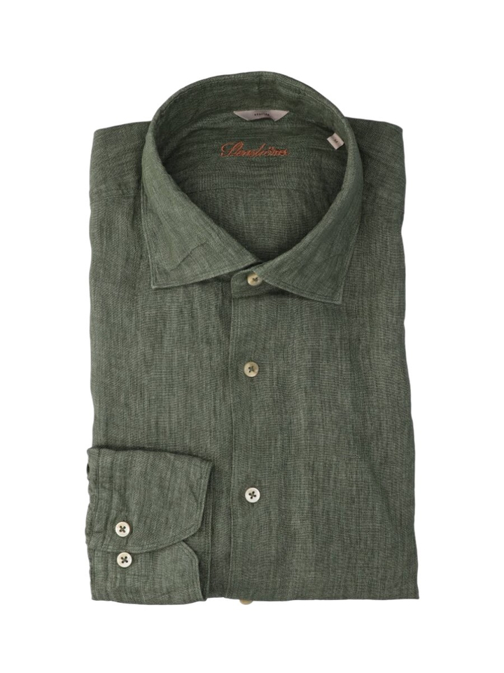 Groen linnen hemd (regular fit) met lange mouwen Stenströms 