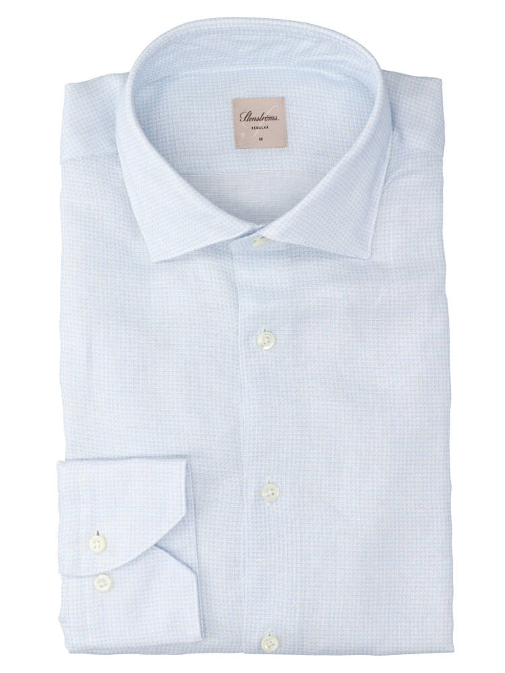 Light blue check linnen hemd (regular fit) met details en lange mouwen Stenströms 