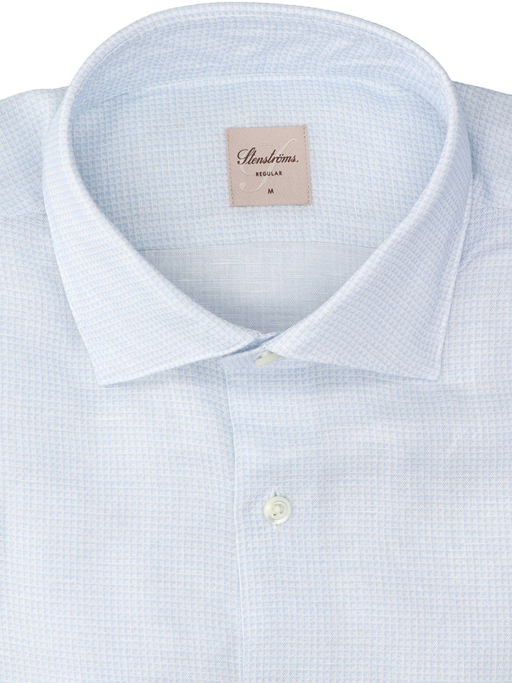 Light blue check linnen hemd (regular fit) met details en lange mouwen Stenströms 