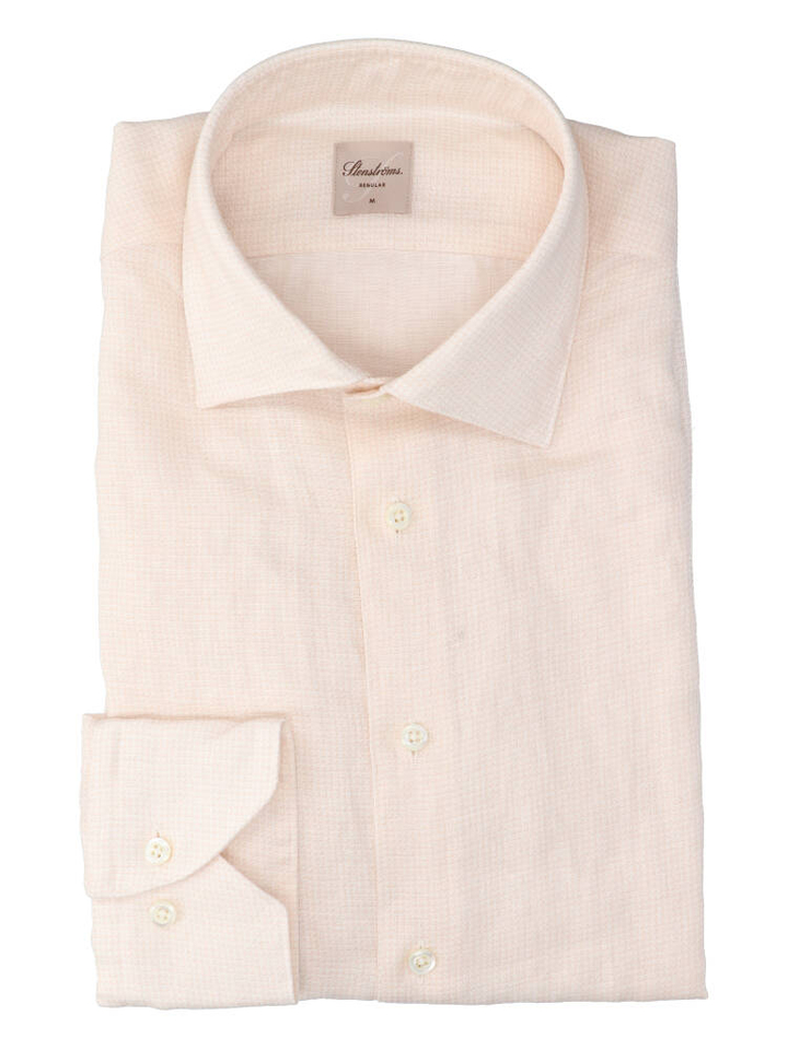 Champagne check linnen hemd (regular fit) met details en lange mouwen Stenströms 