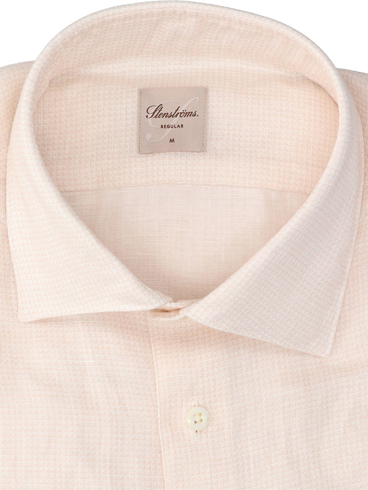 Champagne check linnen hemd (regular fit) met details en lange mouwen Stenströms 