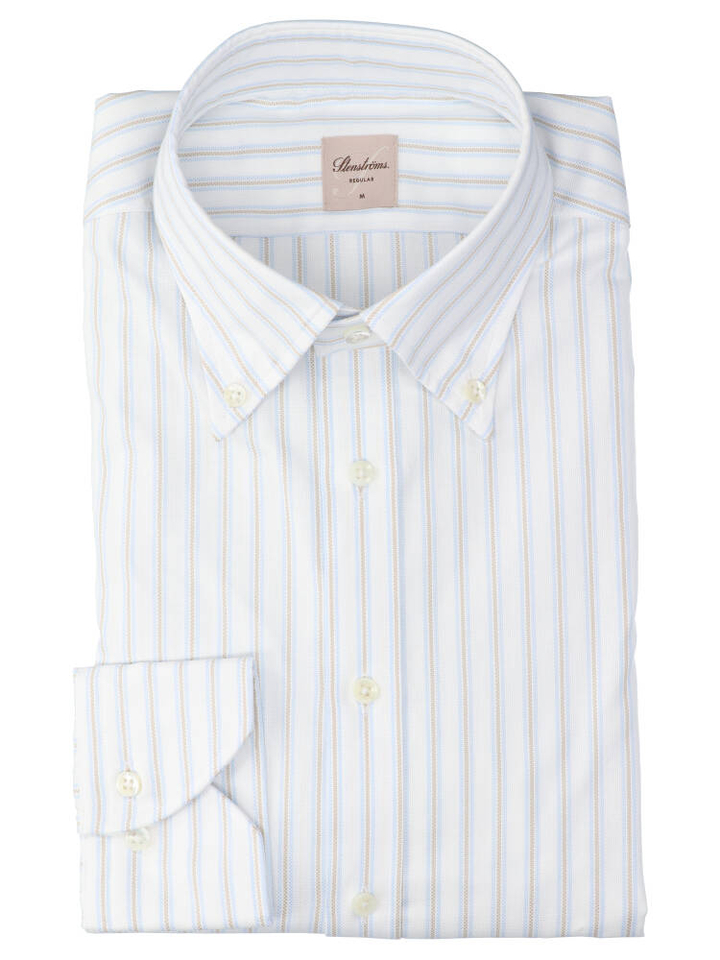 Light beige katoenen hemd (regular fit) met strepen en lange mouwen Stenströms 