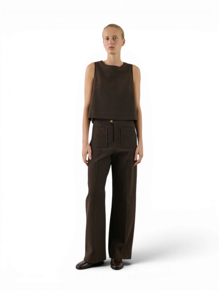 Donkerbruine katoenen top met split Pampa Soeur