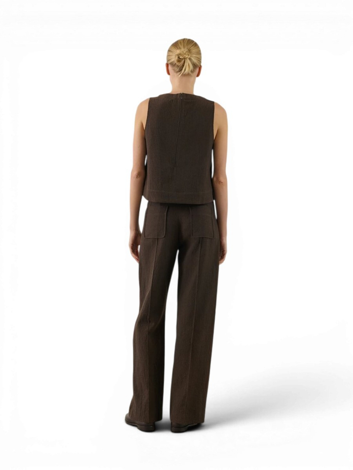 Donkerbruine katoenen top met split Pampa Soeur