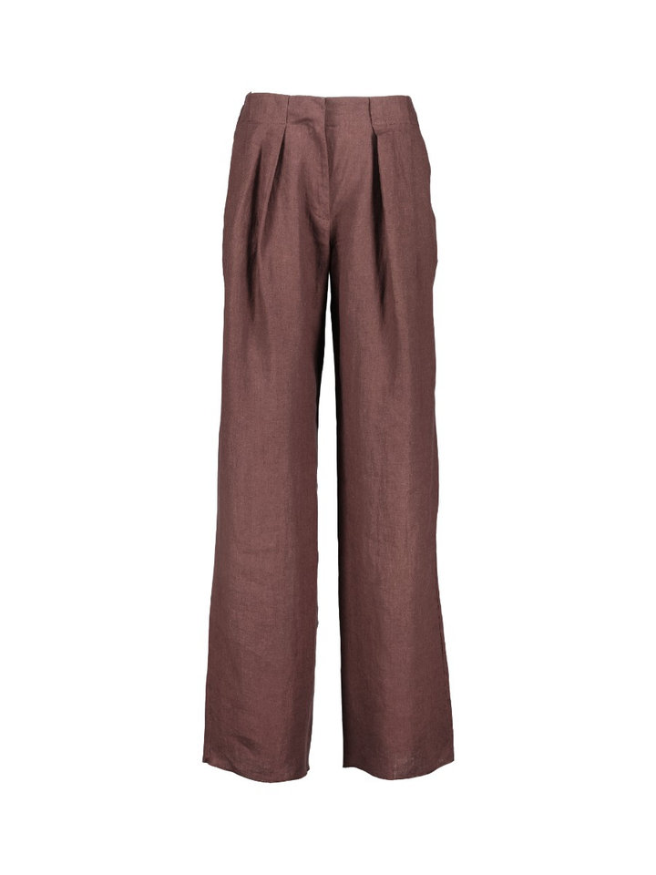 Brtuine linnen broek met bandplooi Rete Marella 