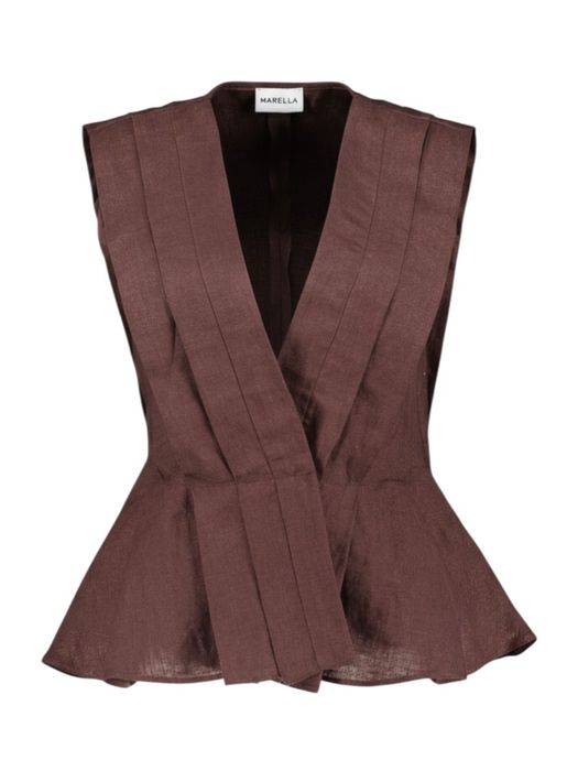 Bruine linnen bloes met drukknoop Valo Marella