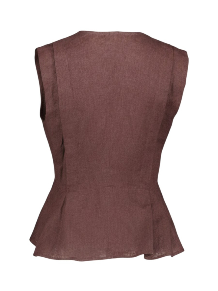 Bruine linnen bloes met drukknoop Valo Marella