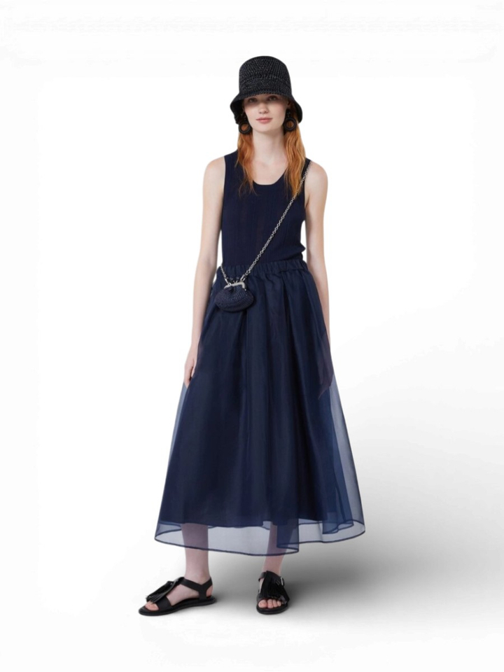 Donkerblauwe wijde lange rok Visino Max Mara Weekend 