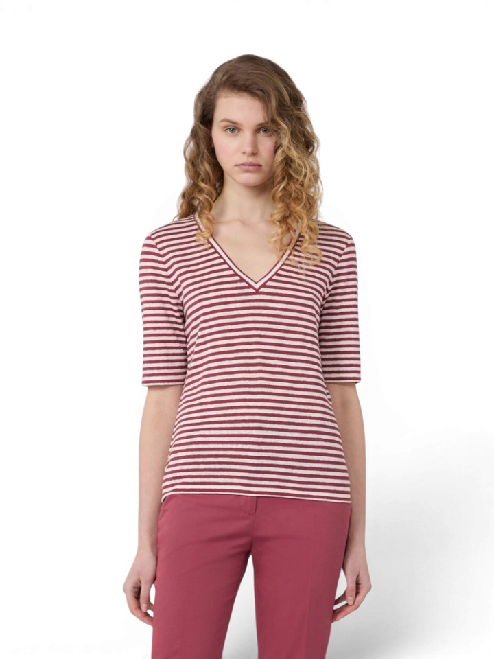 Rode gestreepte t-shirt met V-hals Max Mara 