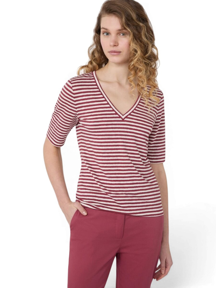 Rode gestreepte t-shirt met V-hals Max Mara 