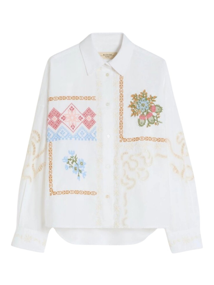Witte bloes met broderie en kruisjessteek Fonte Max Mara Weekend