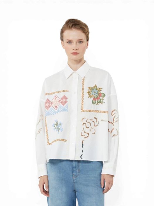 Witte bloes met broderie en kruisjessteek Fonte Max Mara Weekend