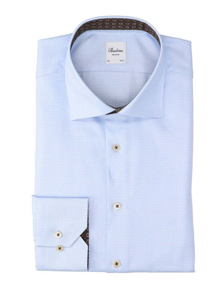 Lichtblauw en wit katoenen hemd (regular fit) met lange mouwen Stenströms