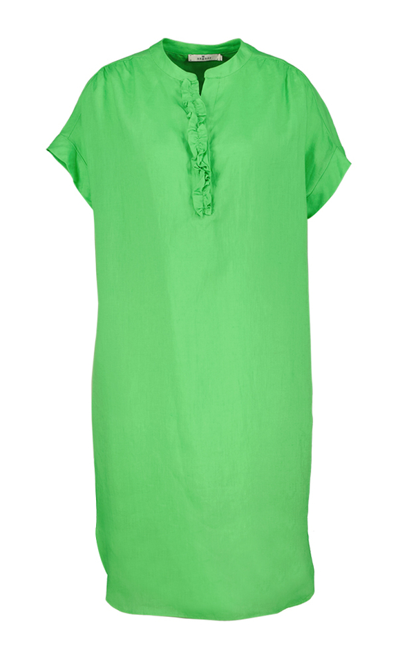 Groen linnen kleed met ruffles aan hals Angoor