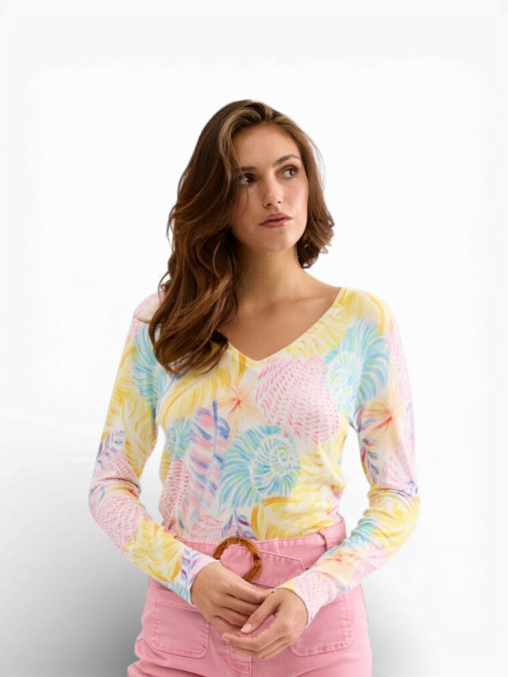 Multi-color trui met V-hals Leo Ugo 