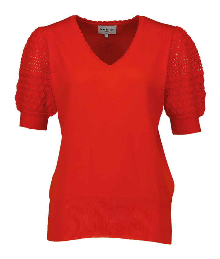 Rode fijne trui met v-hals Leo&Ugo 