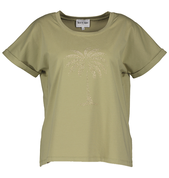 Groene t-shirt met palmboom detail Tej Leo & Ugo