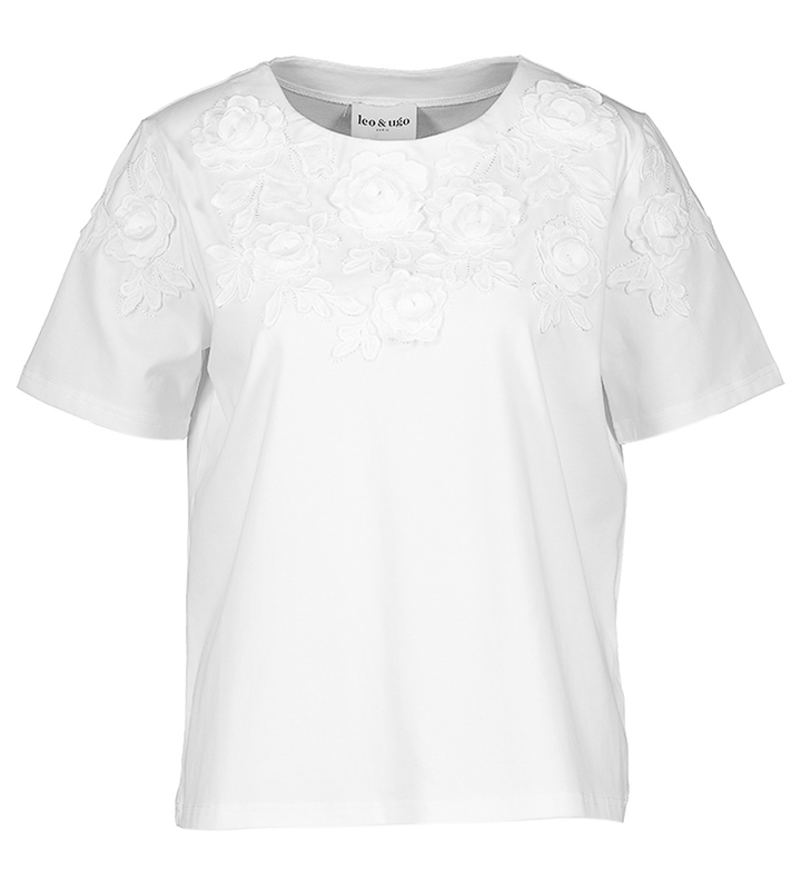 Witte t-shirt met bloemen detail detail Tev Leo & Ugo