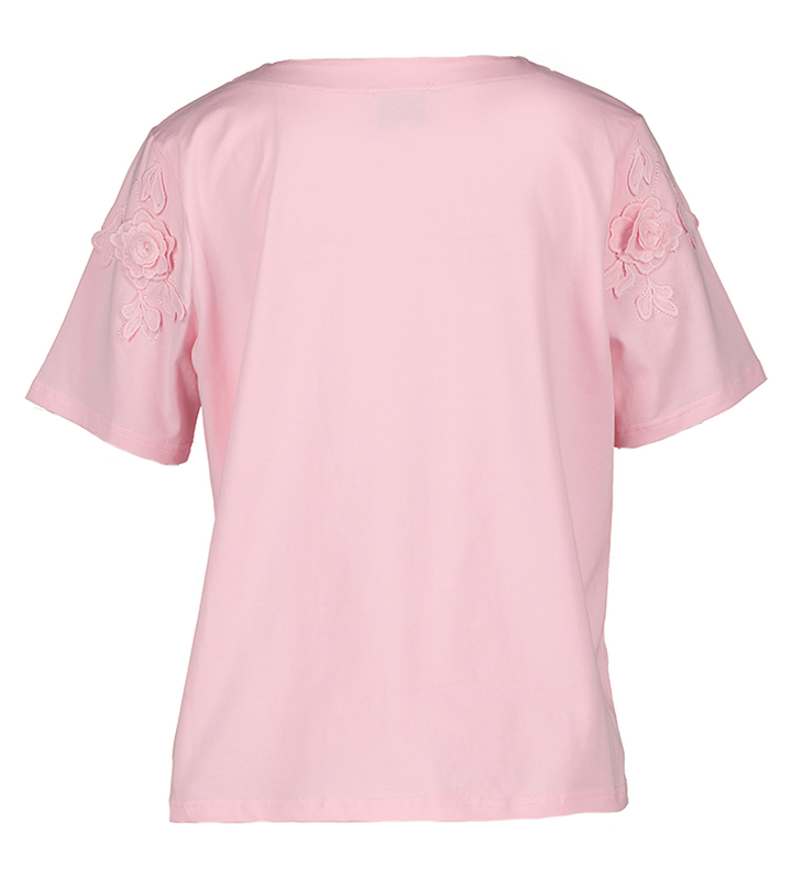 Roze t-shirt met bloemen detail detail Tev Leo & Ugo