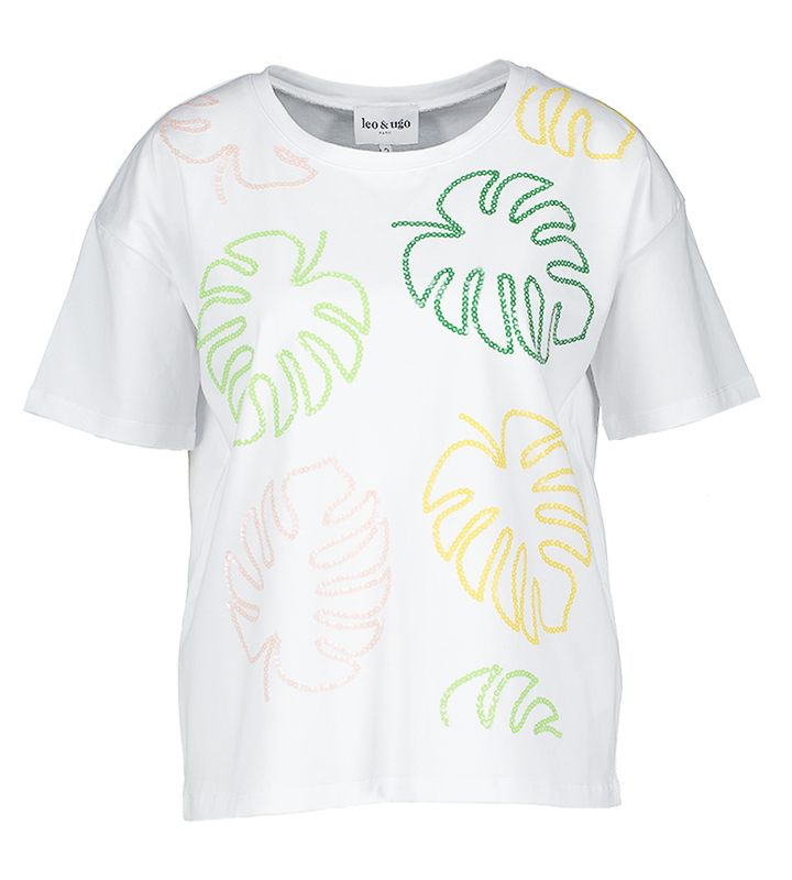 Witte t-shirt met strass detail Tej Leo & Ugo