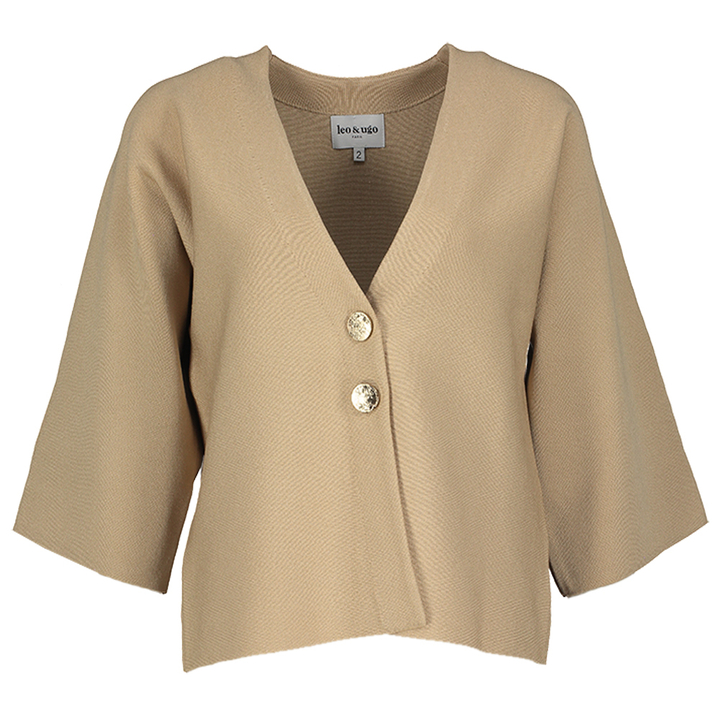 Beige pull met gouden knoopsluiting Leo & Ugo
