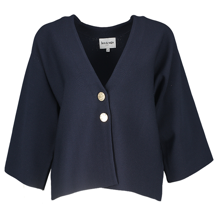 Donkerblauw gilet met gouden knoopsluiting Leo & Ugo