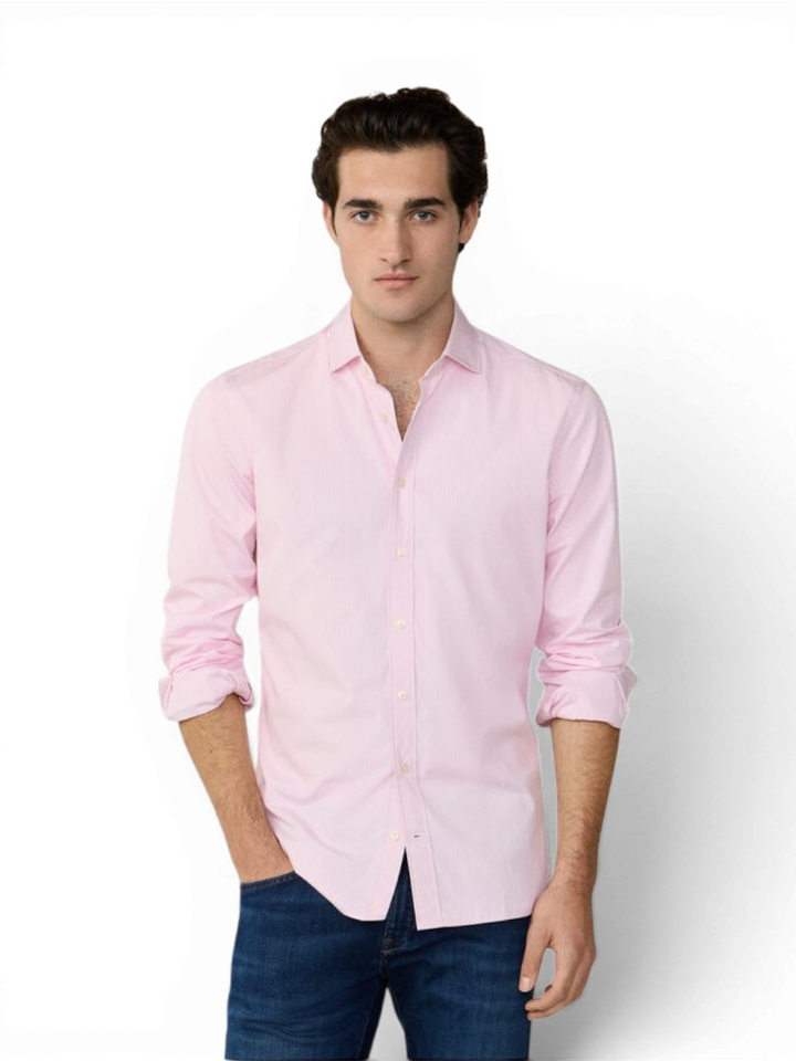 Pink katoenen hemd (regular fit) met strepen en lange mouwen Hackett
