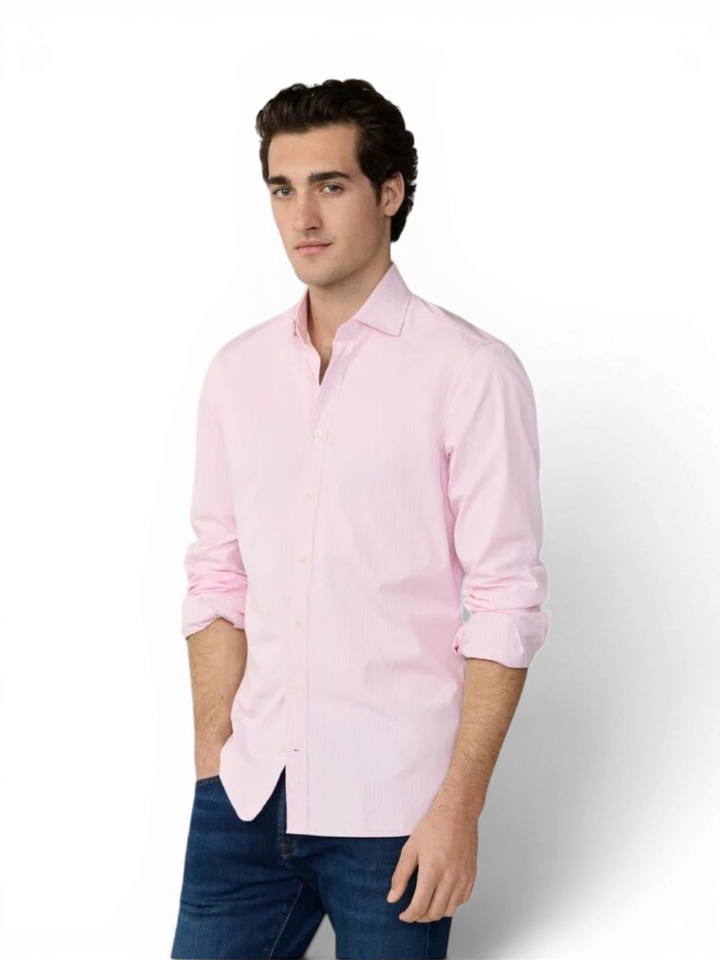 Pink katoenen hemd (regular fit) met strepen en lange mouwen Hackett