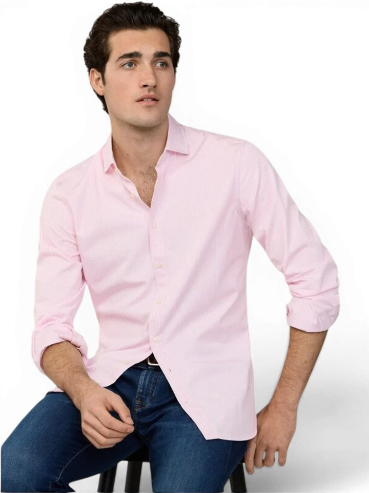 Pink katoenen hemd (regular fit) met strepen en lange mouwen Hackett