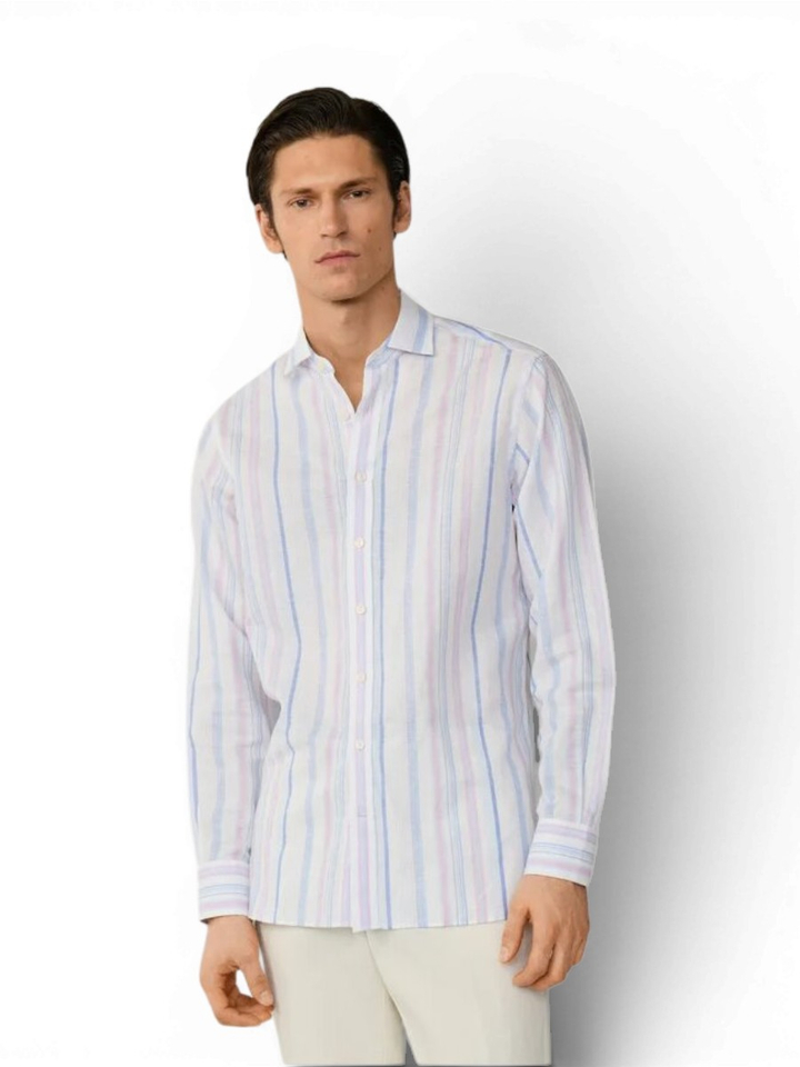 Summer multi-color katoenen hemd (regular fit) met strepen en lange mouwen Hackett