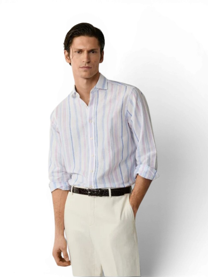 Summer multi-color katoenen hemd (regular fit) met strepen en lange mouwen Hackett