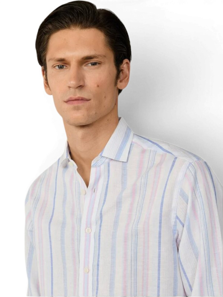 Summer multi-color katoenen hemd (regular fit) met strepen en lange mouwen Hackett