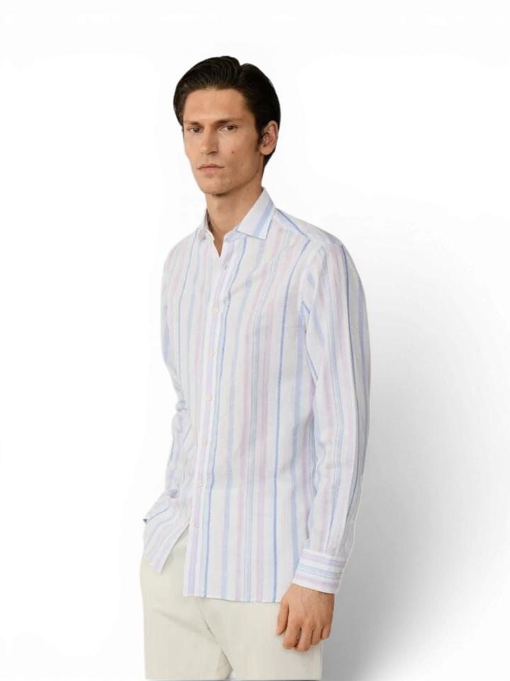 Summer multi-color katoenen hemd (regular fit) met strepen en lange mouwen Hackett