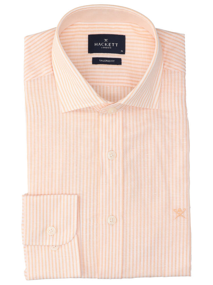 Peach linnen hemd (regular fit) met strepen en lange mouwen Hackett 