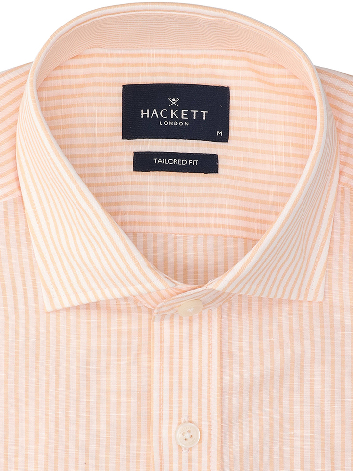 Peach linnen hemd (regular fit) met strepen en lange mouwen Hackett 